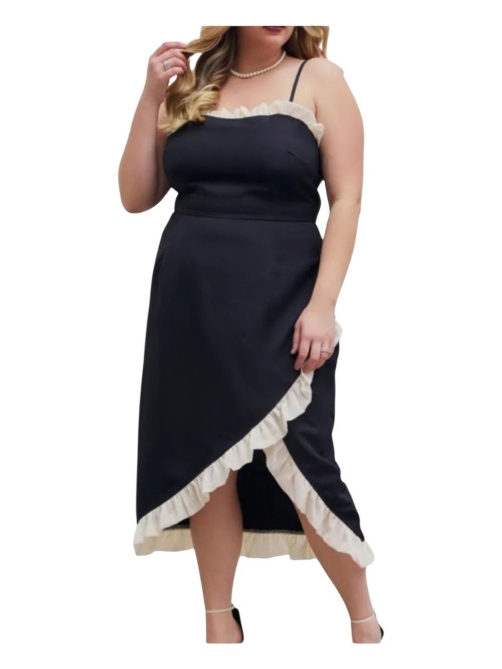 NWT Cider Black & White Ruffle Midi Dress 0X - Picture 1 of 7